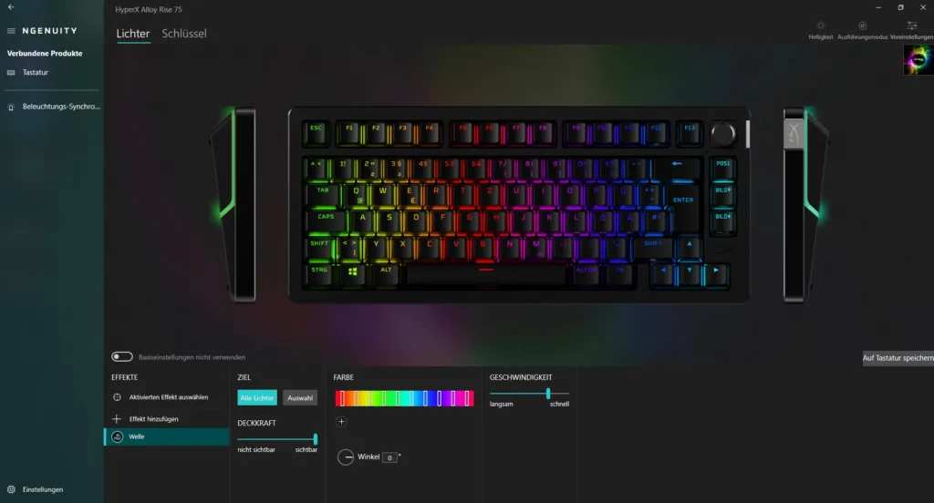 HyperX Alloy Rise 75 Wireless Gaming Tastatur - Tastatur Einstellung Startbildschirm