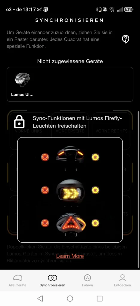 Lumos App - Einstellung bei Lumos Zubehör im Team oder am Bike