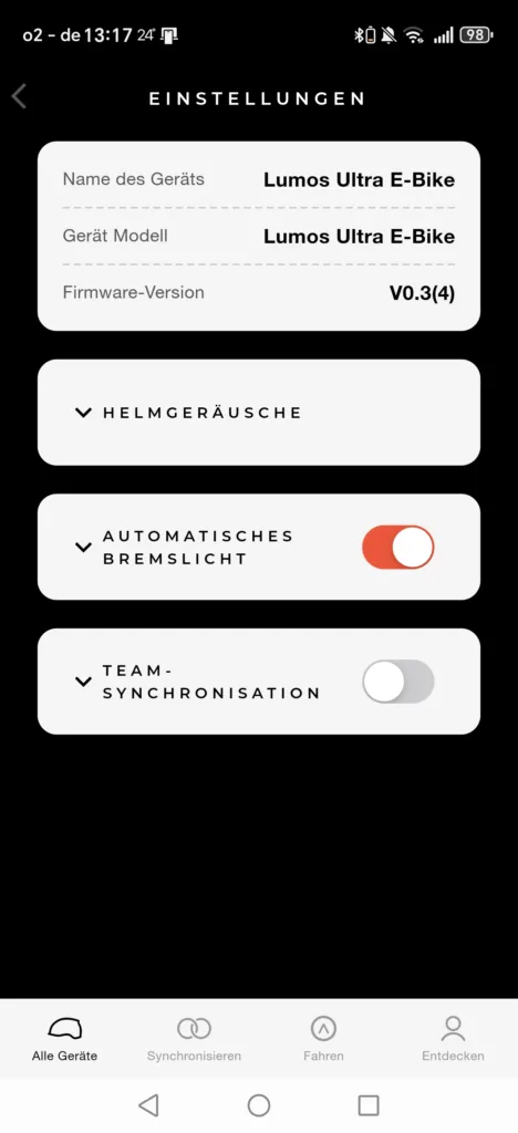 Lumos App - Einstellungen 1