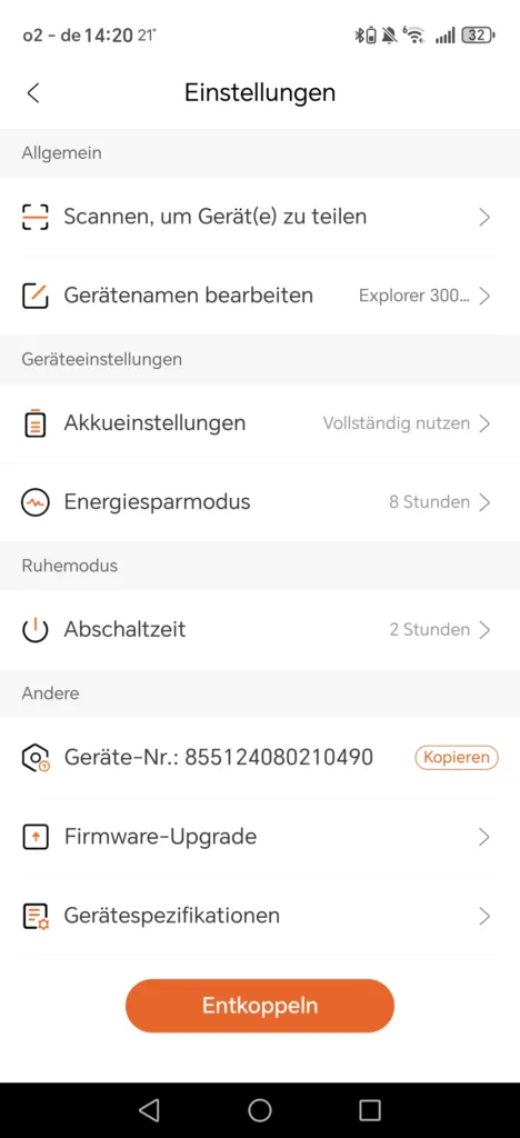 Jackery Explorer 300 Plus - App Einstellungen